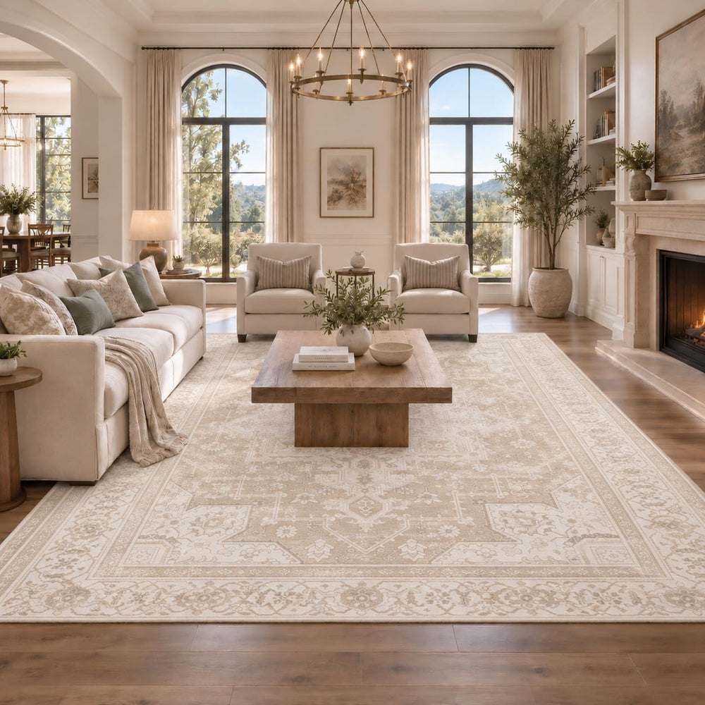 8x10 Area Rugs Living Room: Bedroom Vintage Washable Carpet Beige