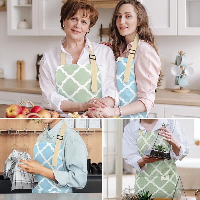 2 Pieces Aprons for Women with Pockets, Cotton Linen Waterproof Kitchen Cooking - Image 7