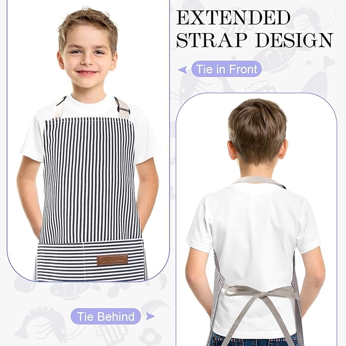 2 Pack Stripes Kids Apron, Kids Cooking Aprons - Image 5