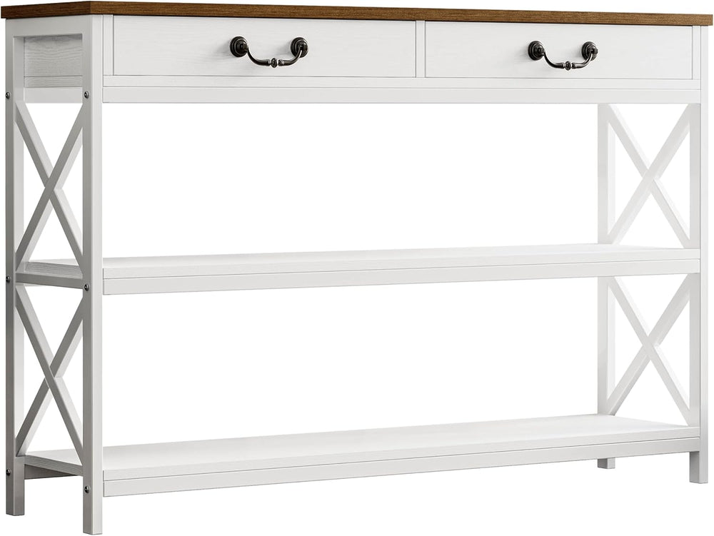 IRONCK 47.2" Farmhouse Console Table, Sofa Table with 2 Drawer, White