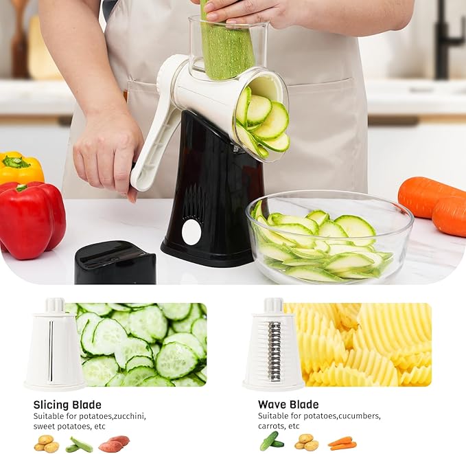 5-in-1 Rotary Cheese Grater Hand Crank, Vegetable Slicer Shredder - Image 3