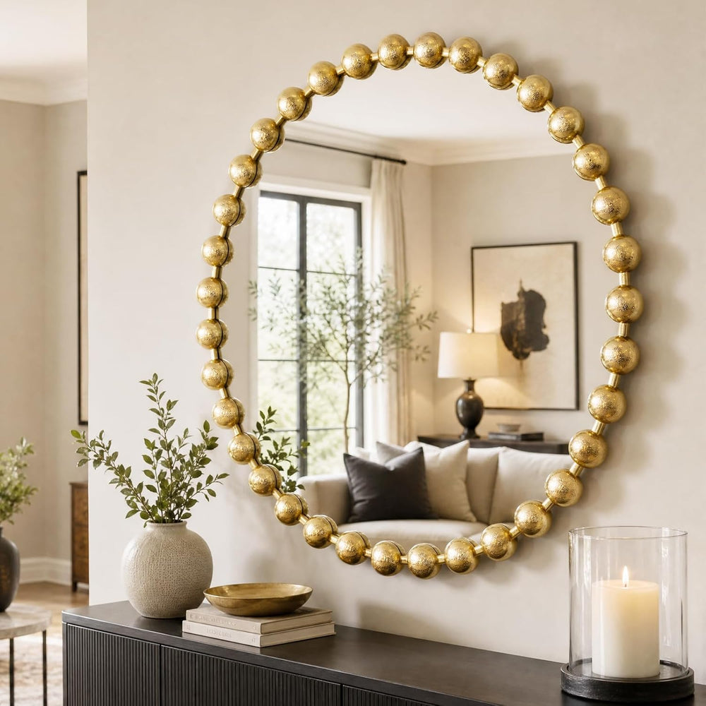 Madison Park 27 inch Gold Round Mirror, Round Mirrors for Wall Decor, Metal F...