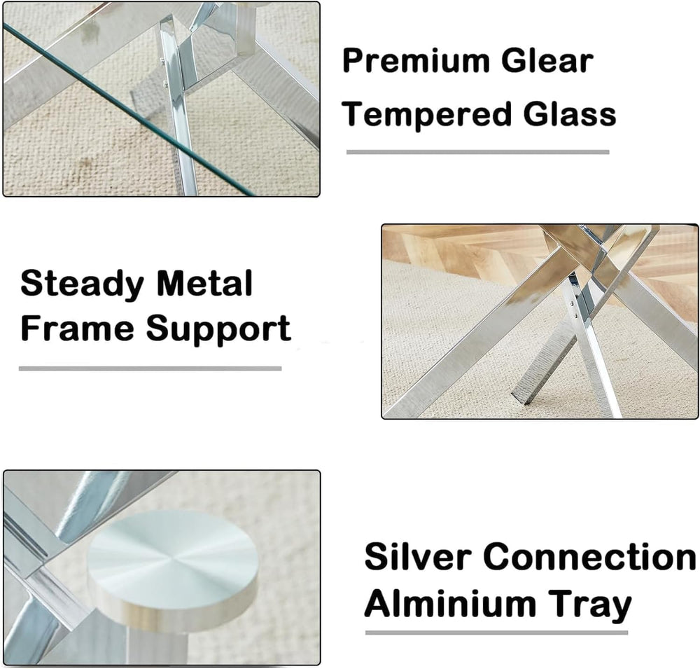 7 Piece Modern Dining Table Set of 6, 61" Tempered Glass Rectangle Dinin...