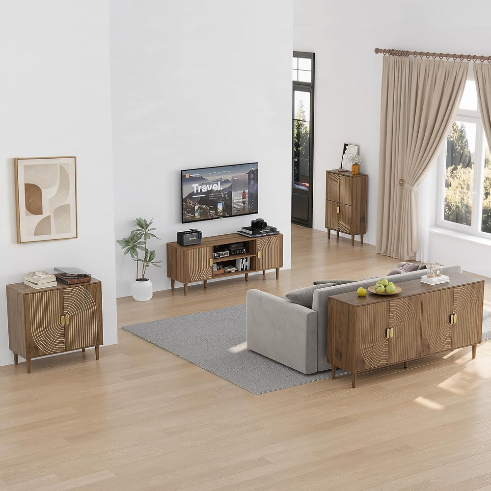 Smuxee 62.6-Inch Walnut Sideboard Cabinet, 4-Door Freestanding Buffet Cabinet...