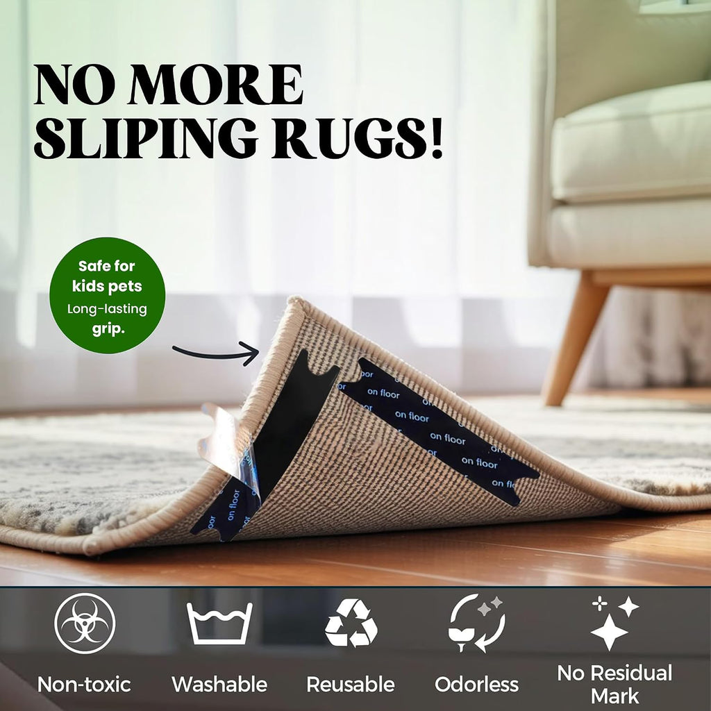 20 Pcs Rug Gripper Pads, Super Adhesive Resuable & Washable Non-Slip Rug Gripper for Hardwood Floors Rug Stoppers, for Marble, Tiled and Vinyl Floors