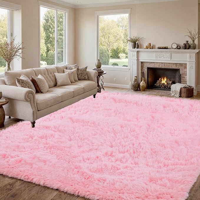 8x10 Area Rugs for Living Room Rug: Soft Fluffy Shag Light Pink Rugs for Bedroom - Image 3