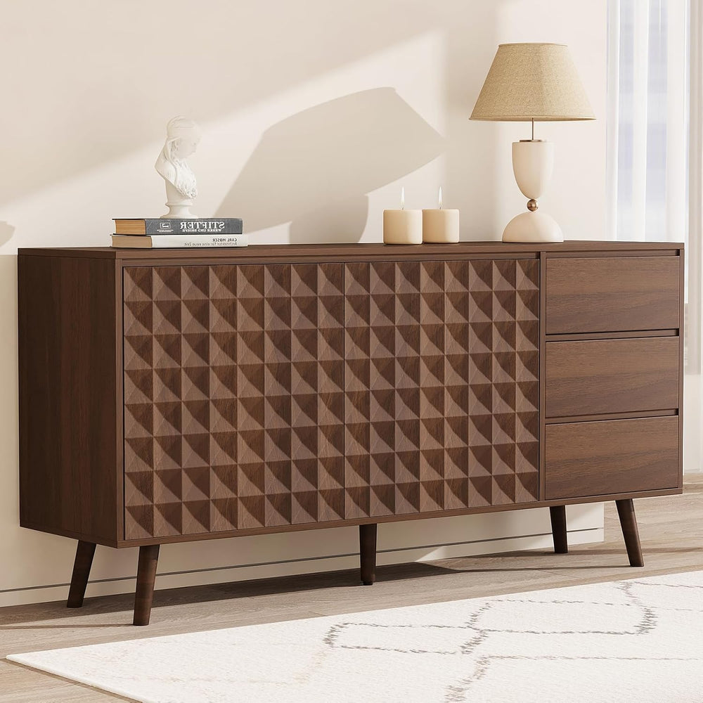 60" Buffet Cabinet with 3 Drawers and 2 Doors, Dark Brown