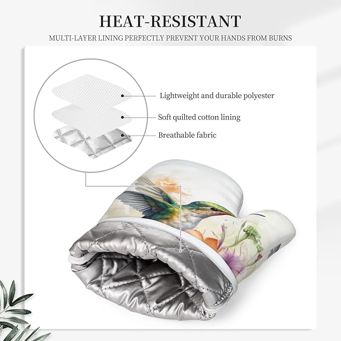 Oven Mitts and Pot Holders Watercolor Hummingbird Flower Silicone Kitchen - Image 4