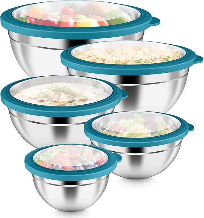 P&P CHEF Mixing Bowls with Visible Airtight Lids Set of 5, 10-Piece Stainless by PPCHEF