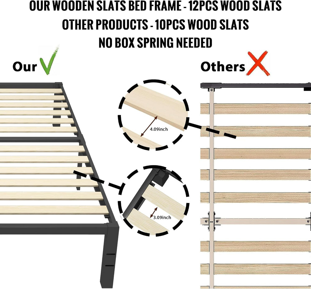 ROIL 14 Inch Twin Size Bed Frame with Wood Slats & 4 Mattress Baffles