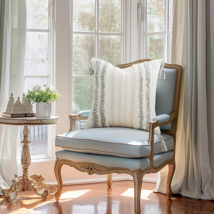 decorUhome Light Grey and Cream White Throw Pillow Covers 18x18 Set of 2
