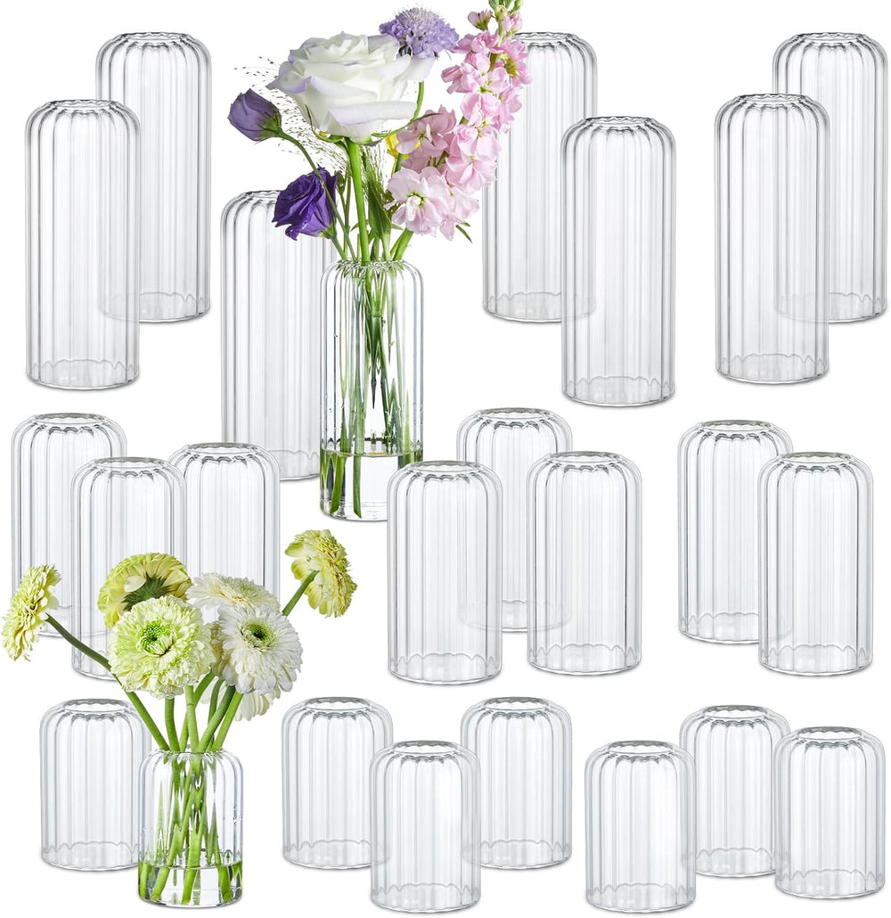 24Pcs Glass Cylinder Vases, Clear Ribbed Bud Vases for Centerpieces Weeding D...