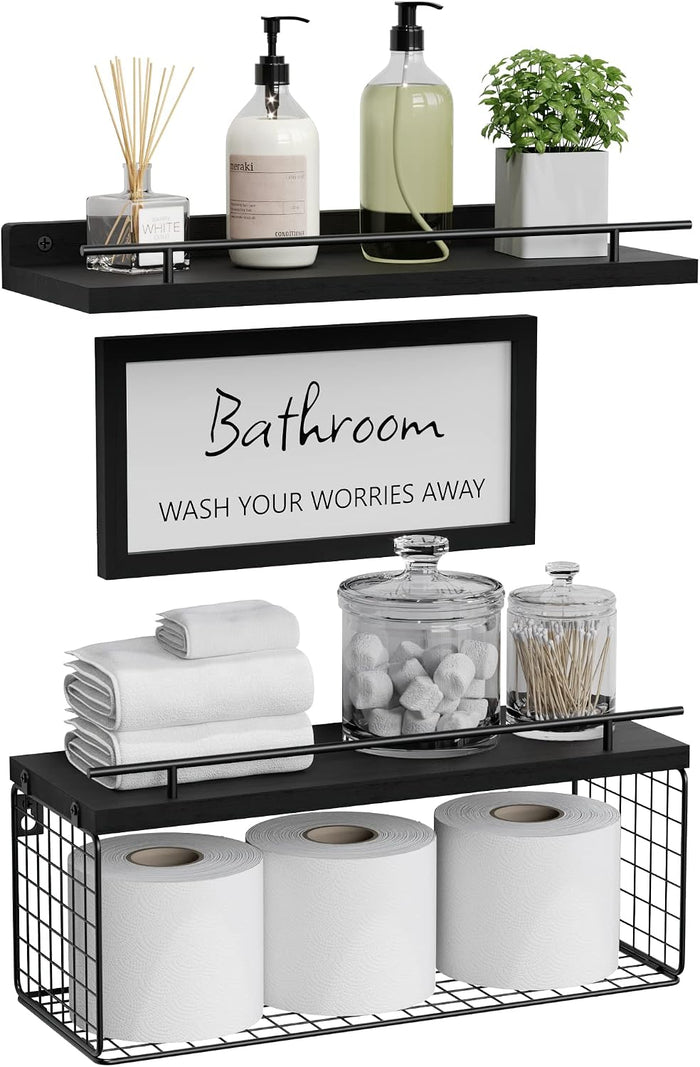 Floating Shelves for Bathroom Decor Art, Modern Black