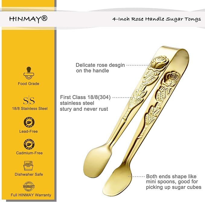 HINMAY 6PCS Mini Serving Tongs 4 Inches Small Rose Sugar Cube Tongs - Image 2
