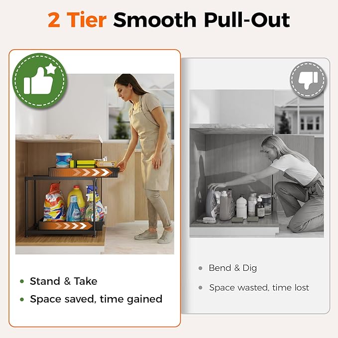 Sevenblue 3 Pack Under Sink Organizer, 2 Tier Slide Out Bathroom Cabinet - Image 3