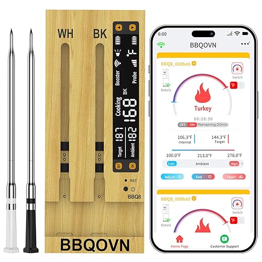 BBQOVN WiFi Sub-1G Wireless Meat Thermometer Unlimited Range 7 NIST Certified by BBQOVN