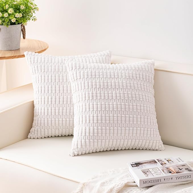 Pack of 2 Corduroy Decorative Throw Pillow Covers 16x16 Inch Soft Striped by Unknown
