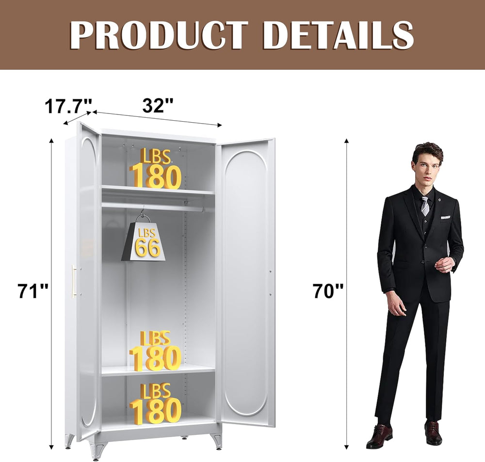 Metal Wardrobe Cabinet,Armoire Wardrobe Closet with Hanging Rod