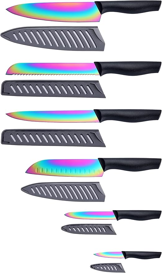 Marco Almond Kitchen Knife Set, KYA36 12-Piece Rainbow Color Stainless Steel by MarcoAlmond