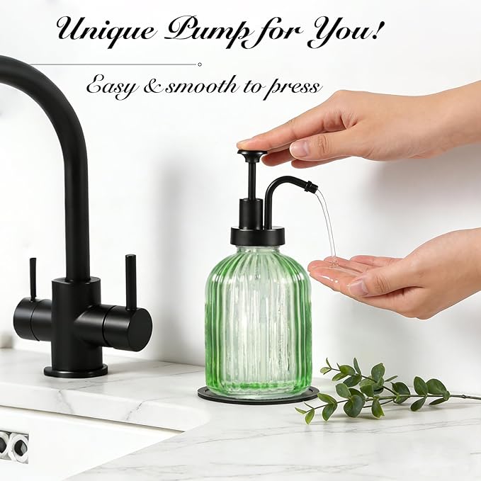 SheeChung Green Glass Soap Dispenser, 12 Oz Liquid Hand Soap Dispenser - Image 4