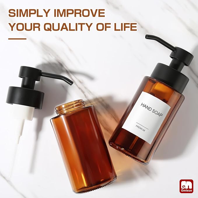 GMISUN Glass Foaming Soap Dispenser, 10 Fl oz / 300ml Amber Glass Soap Dispenser - Image 7