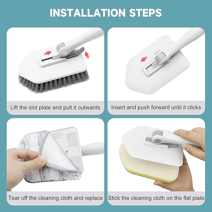 nacena Shower Scrubber with Long Handle, 4 in 1 Tile Tub Scrubber Brush with 3 - Image 6