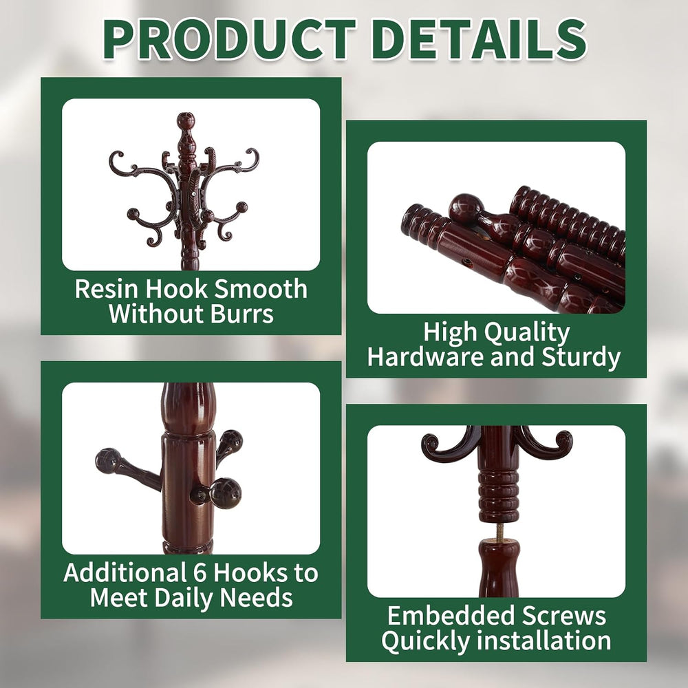 OIRUMIE Wood Coat Rack Stand, Wooden Coat Rack Freestanding with Sturdy Round...