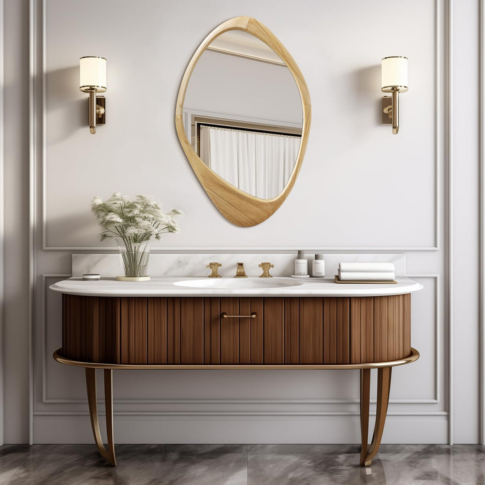 AAZZKANG Irregular Large Wall Mirror Wooden Asymmetrical Hanging Mirrors