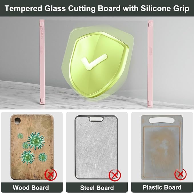 2PCS Glass Cutting Board with Silicone Grip, 80% Stronger Shatter Resistance - Image 9