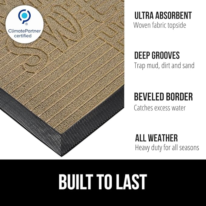 GORILLA GRIP 100% Waterproof All-Season WeatherMAX Doormat, US Designed Natural - Image 2