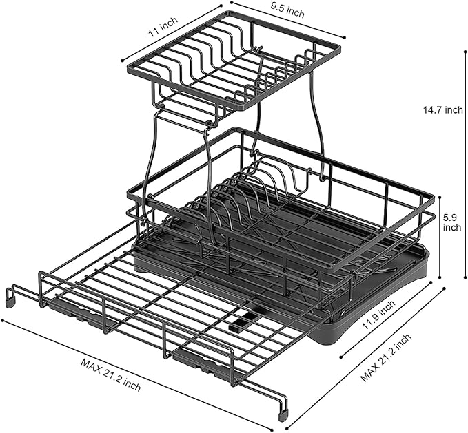 Over The Sink Large 2 Tier Dish Drying Rack Expandable, Dish Drainers