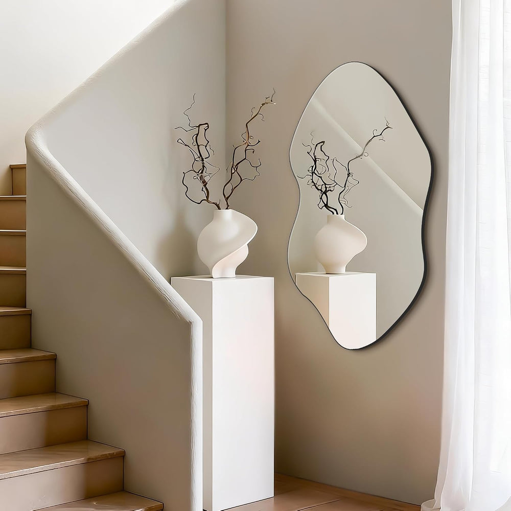 FICTOR Irregular Asymmetrical Wall Mirror, 36" x 19" Modern Decorat...