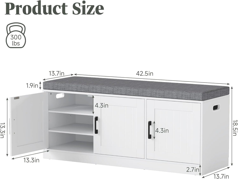 Turosur Shoe Storage Bench with Cabinet, 3-Tier Entryway Bench with Padded Se...