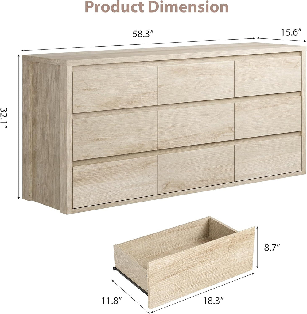 Garvee 9 Drawer Dresser for Bedroom, Wide Chest of Drawers Handle Free