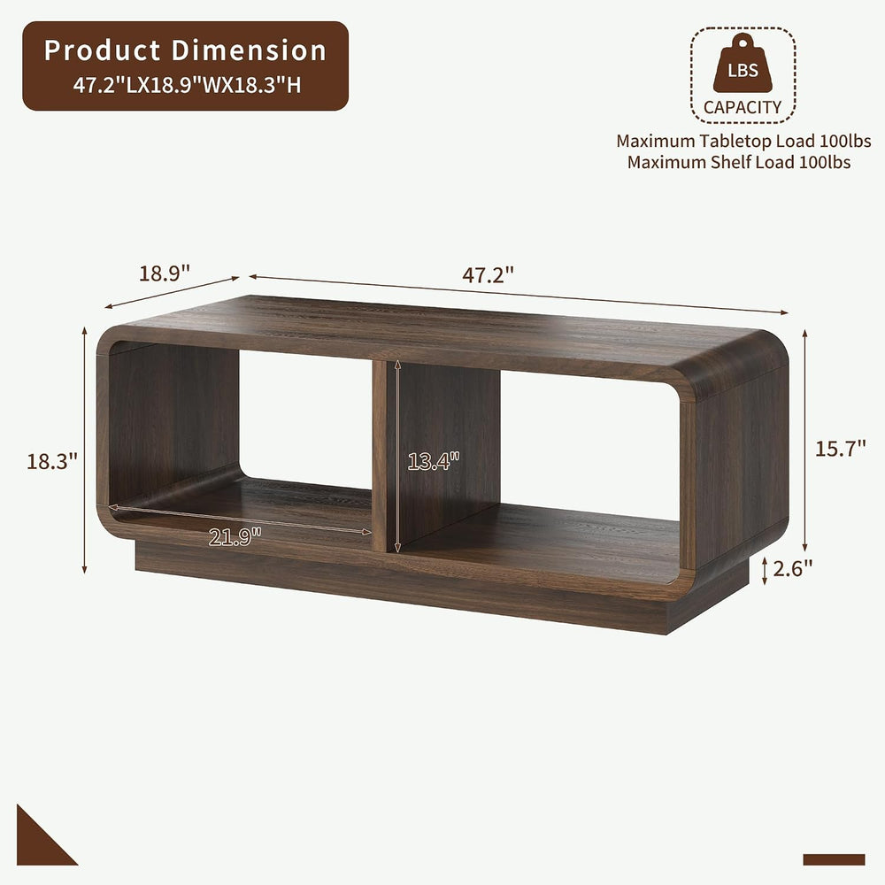 48" Modern Coffee Table with Storage Shelf, Living Room, Walnut
