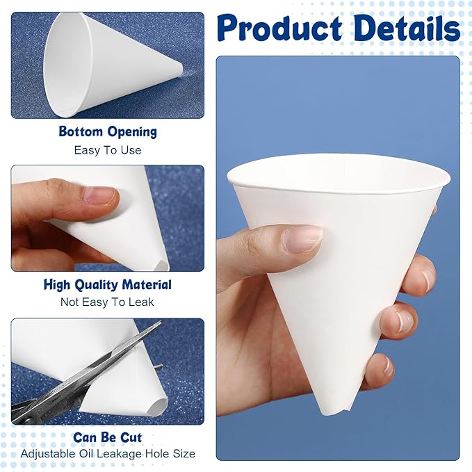 SiliFine 50 Pcs Paper Funnels for Motor Oil 6 oz Disposable Engine Oil Funnel - Image 3
