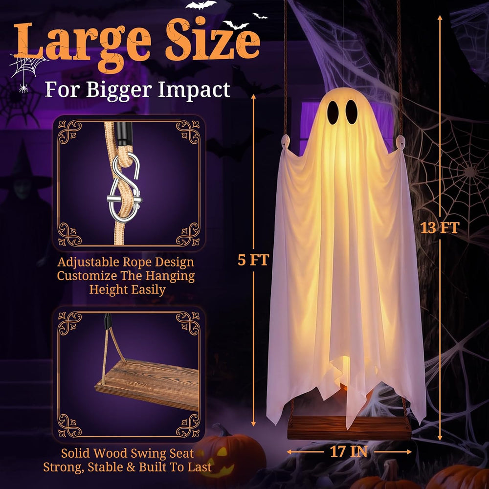 Large 5 FT Hanging Ghost Decor, Swing Ghost Halloween Decorations Outdoor