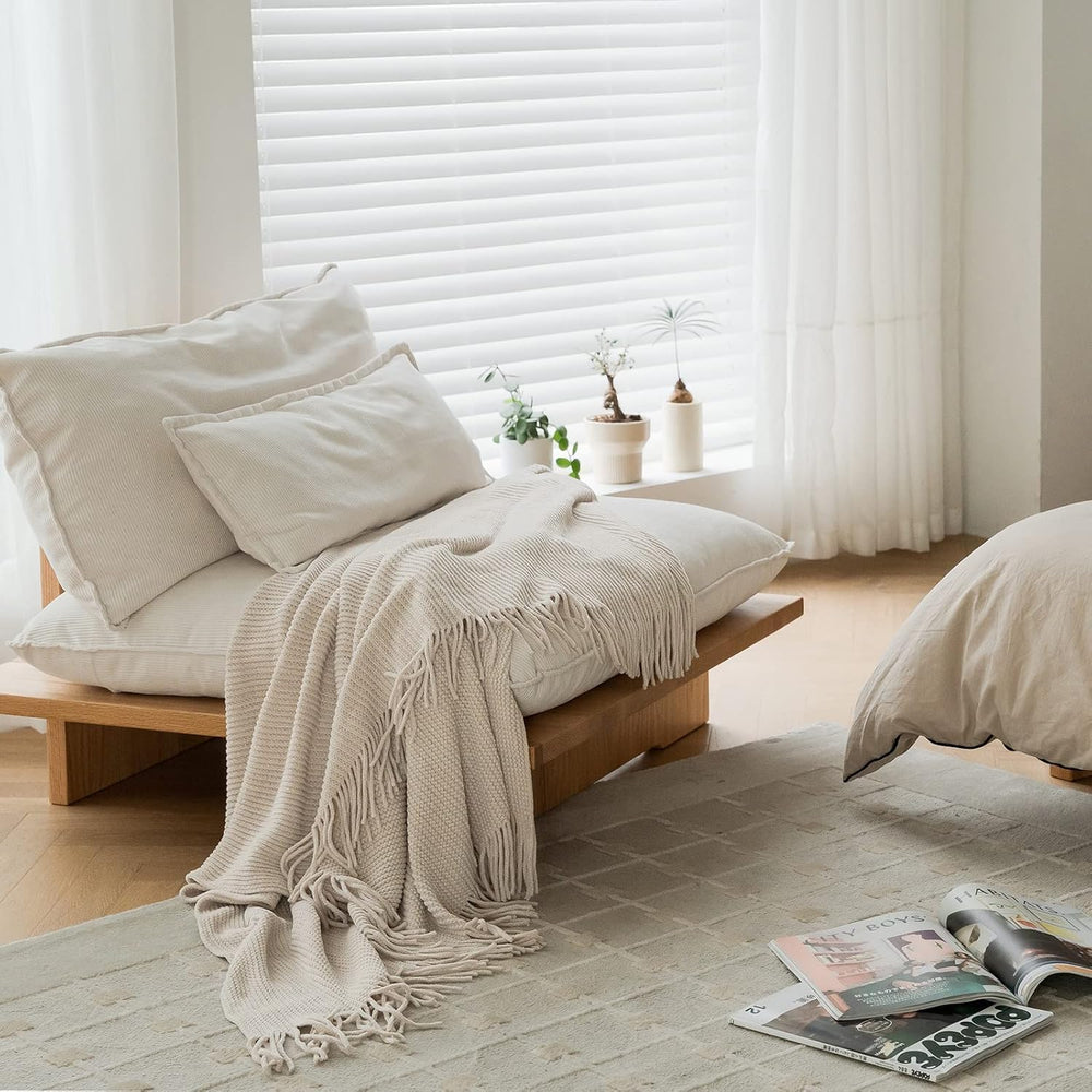 lifein Chenille Throw Blanket 60x80 - Soft Boho Knitted Blanket for Couch Coz...