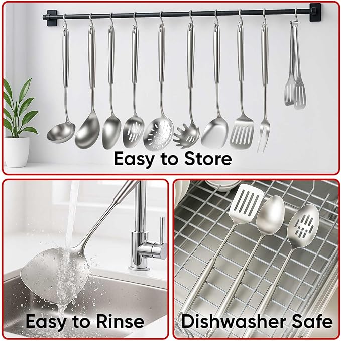Newness 12 Pcs Cooking Utensils Set, 304 Stainless Steel Kitchen Utensils Set - Image 6