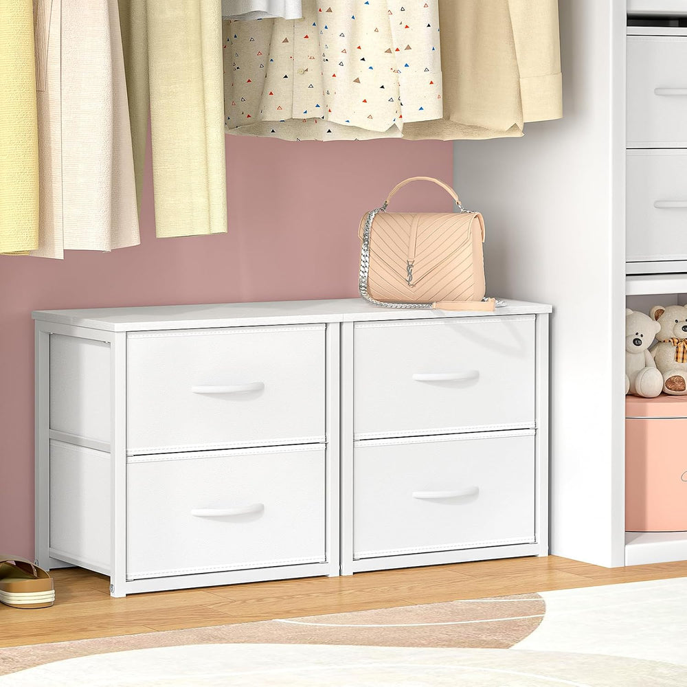 2-Pack Stackable Storage Drawers (4 Drawers Total), White Closet Organizer wi...