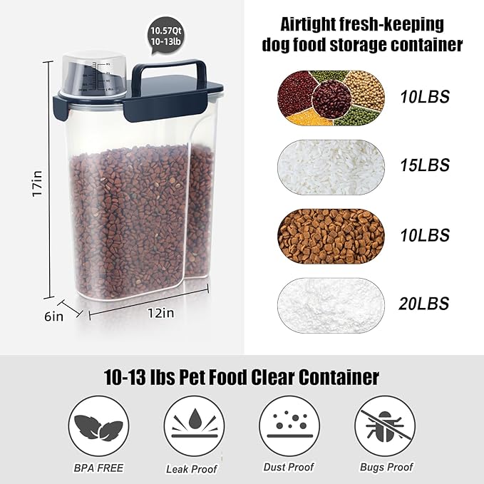 LEAWALK 10-13 Lbs Upgrade Capacity Dog Cat Food Storage Container, Pet Dog - Image 4