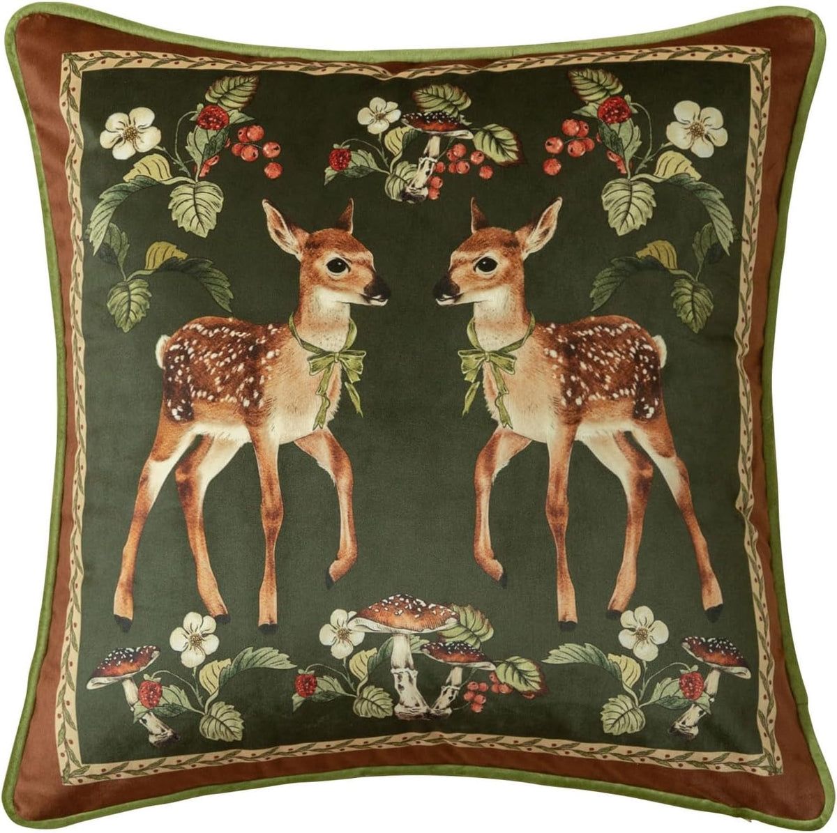 vintage christmas pillow cover 18x18, holly deer, main product view