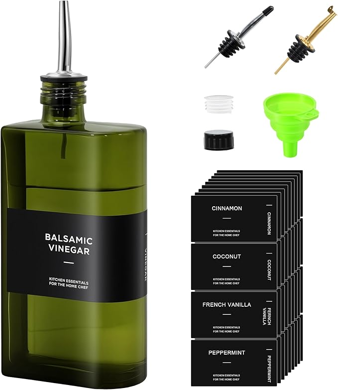 R DRURLCD Green Glass Olive Oil Dispenser, 16.9oz/500ml Curved Cooking Oil and by RDRURLCD
