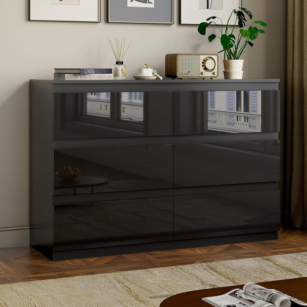 6 Drawer Dresser for Bedroom, 47" Wide Black Wood Chest for Storage