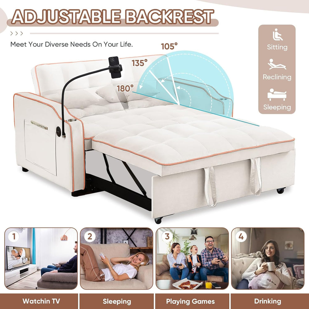 Antetek Sleeper Sofa Couch Bed with USB & Type C Port, Modern 3-in-1 Conv...