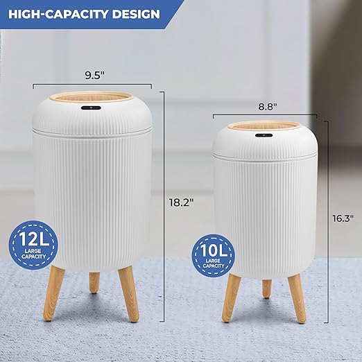 Pukomc 2 Pack Automatic Trash Can 12L /3 Gallon and 10L /2.64 Gallon Bathroom