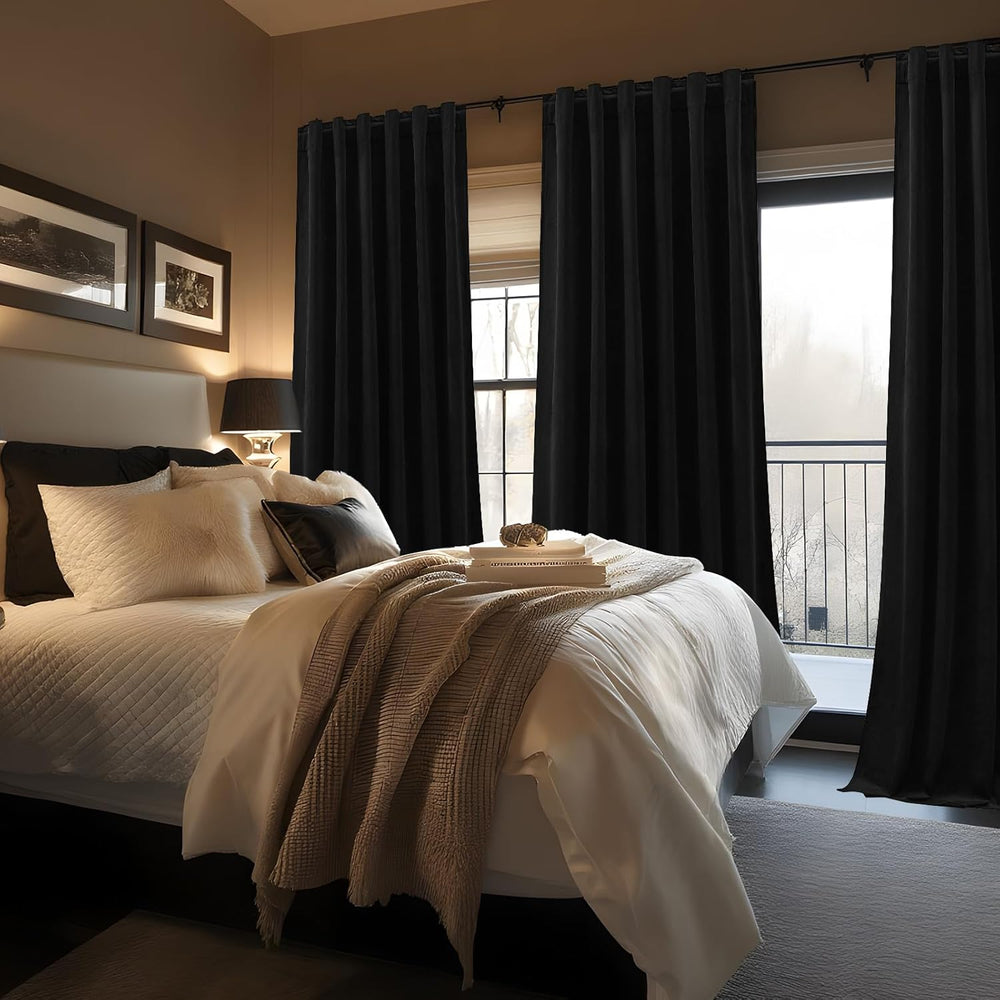 Black Curtains Blackout Velvet 84 Inch Long for Bedroom Living Room