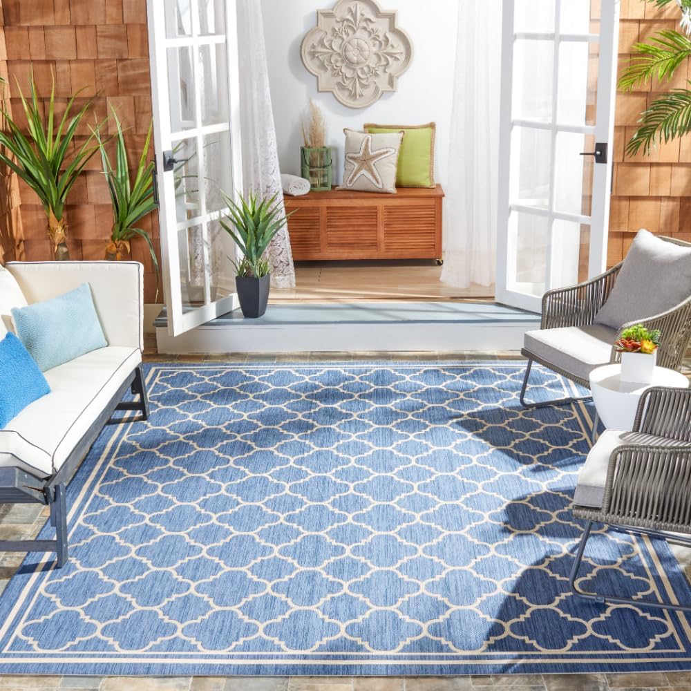 SAFAVIEH Courtyard Collection 8' x 10' Blue/Beige CY6918 Trellis Indo...