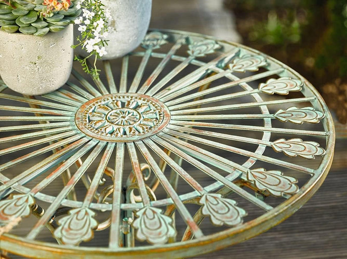 Westcharm Folding Metal Bistro Set w/Scrolling Heart & Peacock Tail Motif, Set of Three