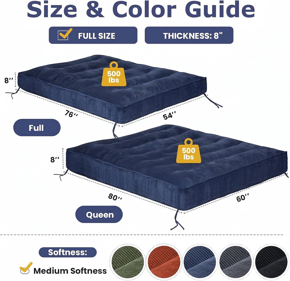 JUIKURY 8" Futon Mattress Queen Size, Thick Futons Sofa Couch Bed Sleepe...